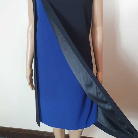 NWOT Jane Lamerton Dress Sze16 black blue Straight shift 2 tone office formal - Picture 3 of 7